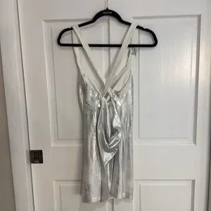 metallic leather dress Metallic Green Draped Leather Mini Dress